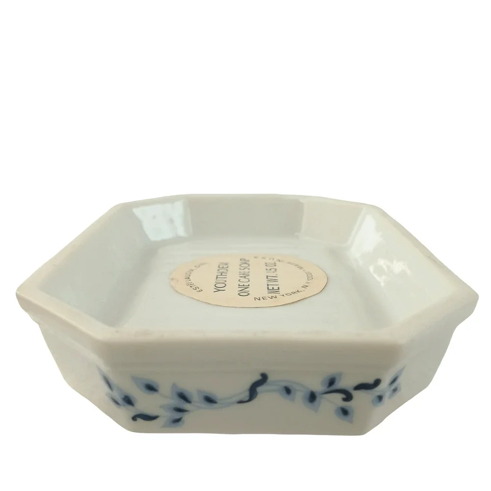 Estee Lauder Youth Dew Porcelain Soap Dish Vintage 4.5 oz Floral Bar Holder